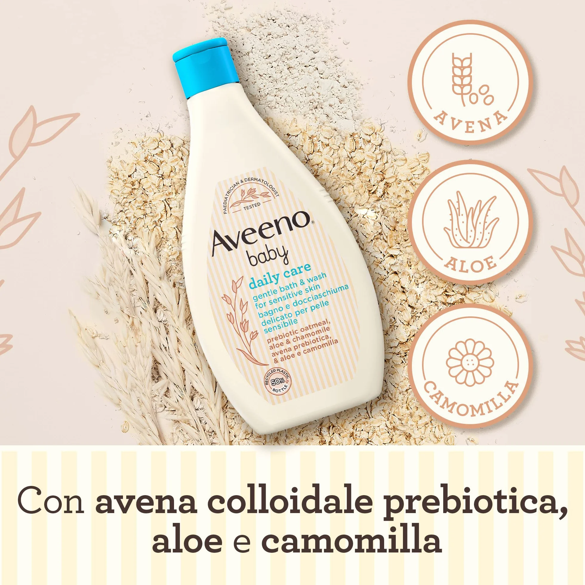 Aveeno Baby Daily Care Bagno e Docciaschiuma Delicato, Bagnoschiuma bambini per una detersione profonda della pelle sensibile, Bagnoschiuma neonato con Avena per il bagnetto, 400 ml