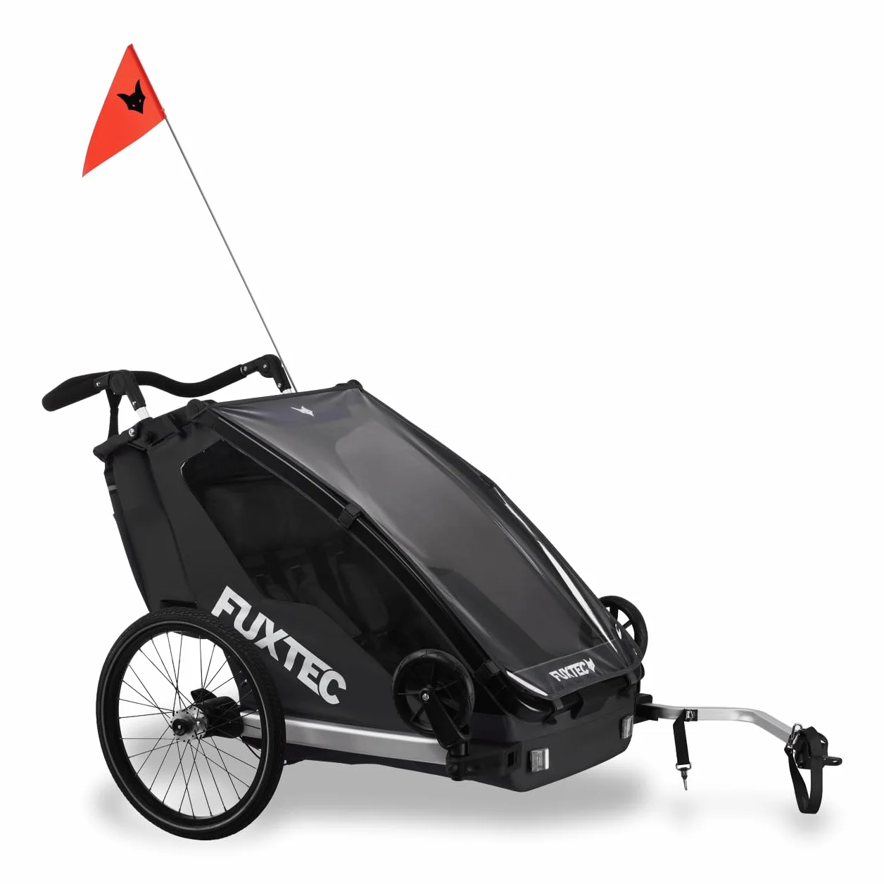 FUXTEC 2 in 1 - Rimorchio per bicicletta con bicicletta da jogging FX-FA1, con rimorchio per 2 bambini, in alluminio, pieghevole, con protezione da pioggia e sole