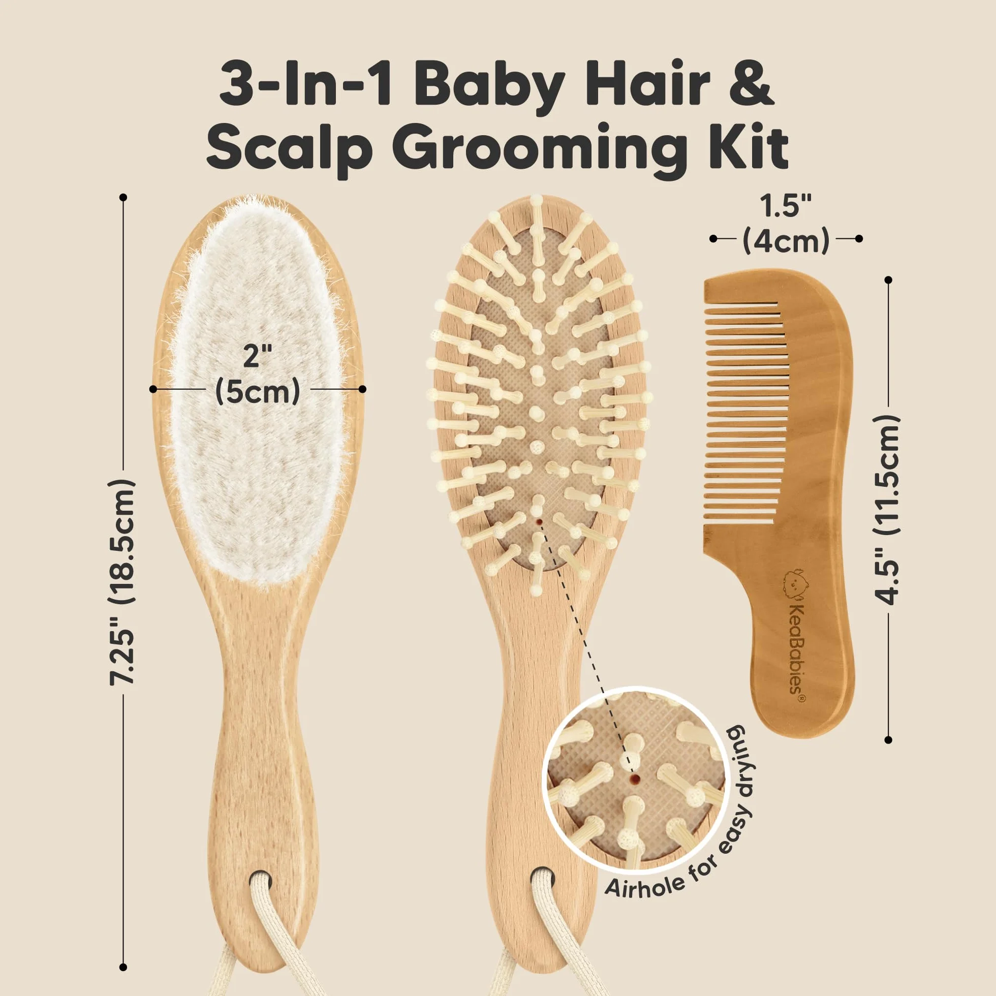 Spazzole per capelli per bambini e serie di pettini per neonati - Spazzole in legno naturale con setole di capra morbide - Regalo perfetto per la doccia per il bambino
