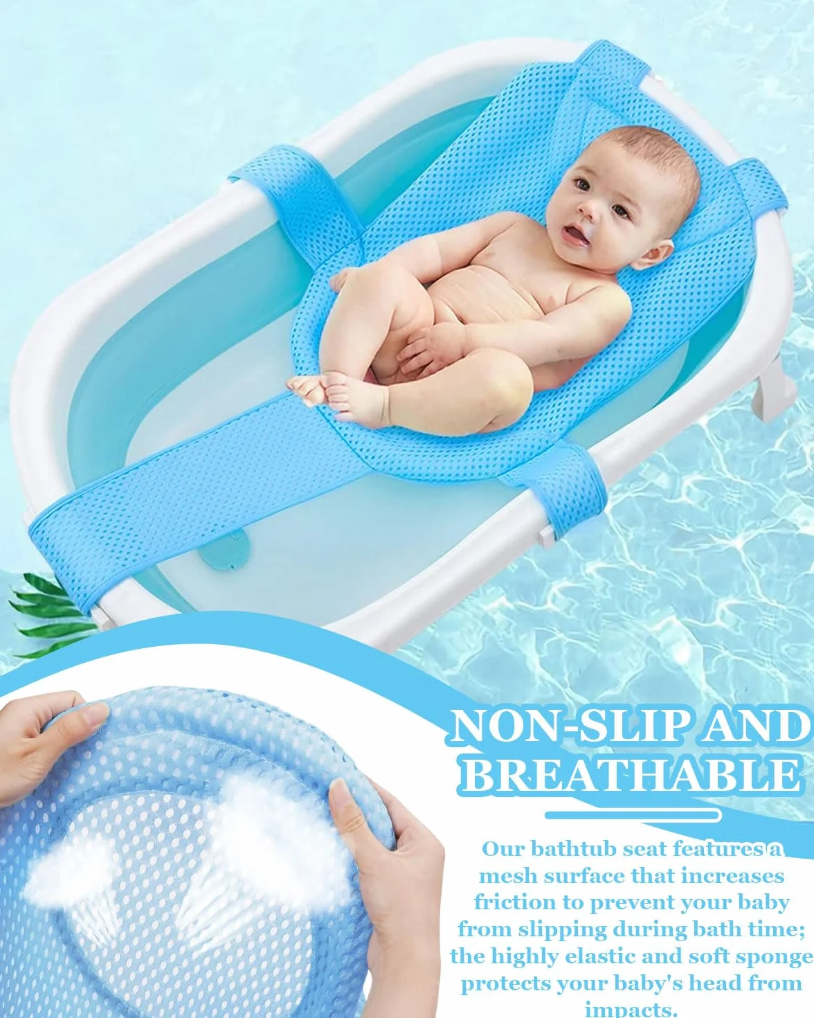 1 pezzo Tappetino da Bagno Per Neonati, Con Rete Regolabile, Antiscivolo, Con Cintura di Sicurezza, Per Neonati(Blu)