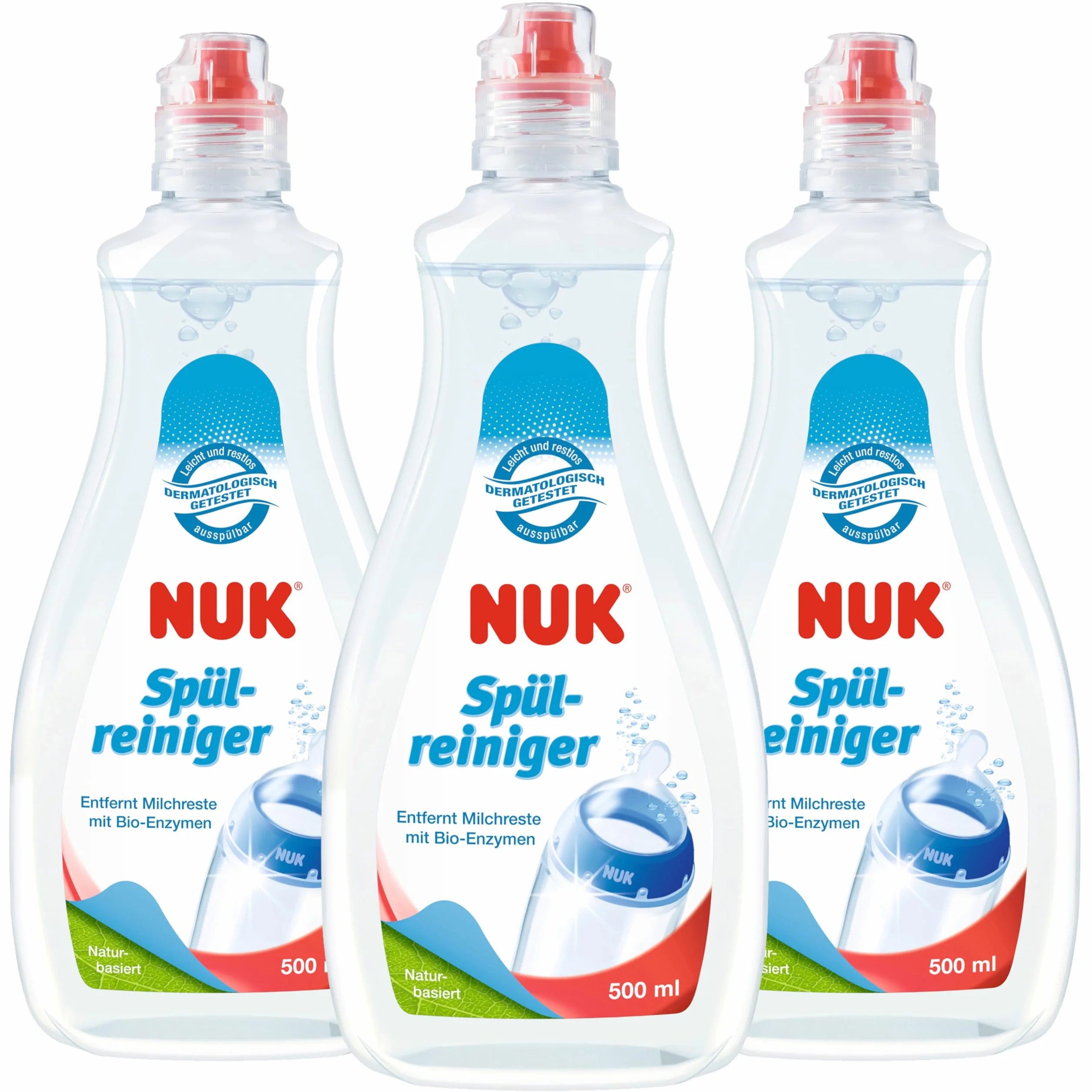 NUK baby detergente per biberon | 500 ml | Ideale per la pulizia di biberon, tettarelle e accessori | Senza fragranza | pH neutro | 3 flaconi