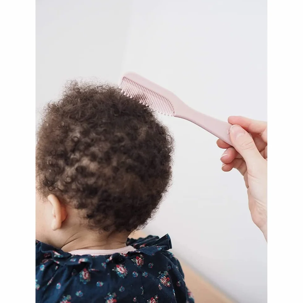 BÉABA Pettine e Spazzola per Capelli di Neonati e Bambini, Spazzola con Scomparto Posteriore per Riporre il Pettine, Rosa
