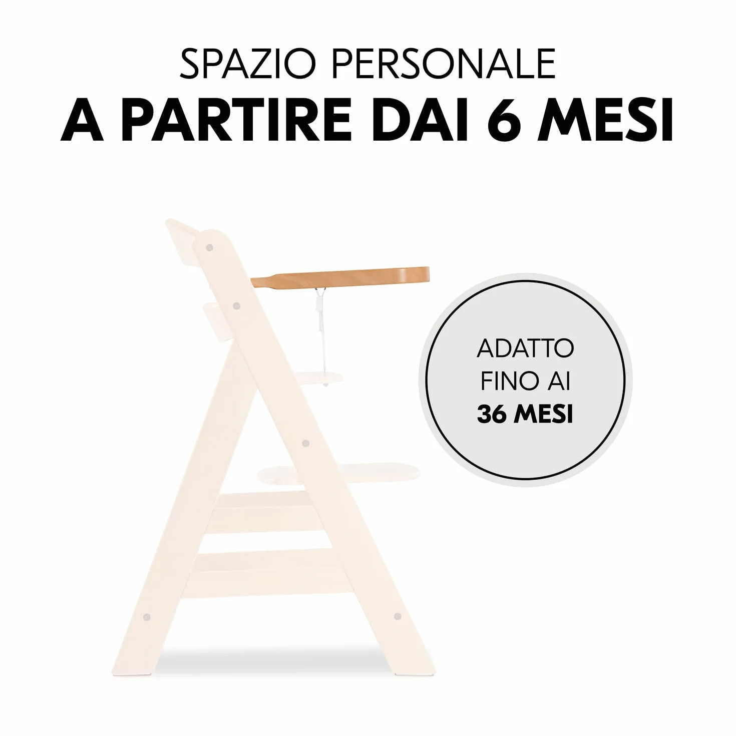 hauck Alpha Wooden Tray, Marrone Naturale - Vassoio in Legno Compatibile con Seggiolone Pappa Alpha+ e Beta+ per Bambini 6-36 Mesi, con Bordo Rialzato e Cert. FSC®
