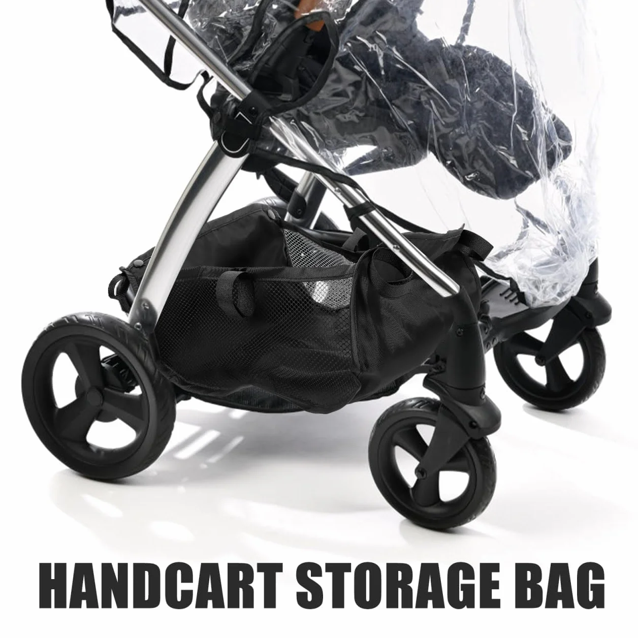 KOMBIUDA Cestino portaoggetti per passeggino in tessuto Oxford, facile organizer con grande capacità per bottiglie e piccole parti, pratico cestino inferiore per passeggini, 11,81 x 10,04 x 5,91 cm