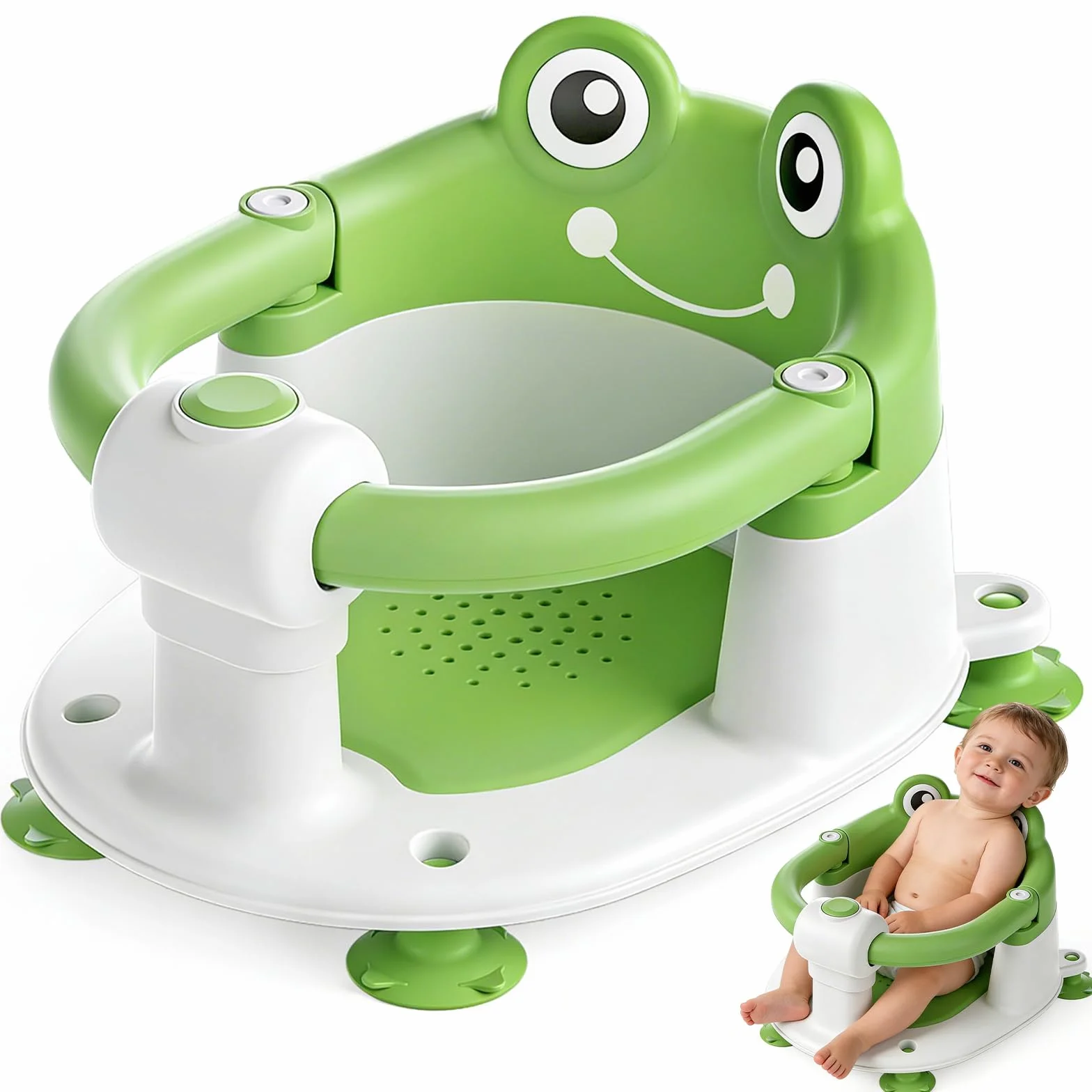 Seggiolino Doccia Bimbo,Bambino Seggiolino da Bagno,Seggiolino Vasca da Bagno Bambino,Seggiolino da Bagno con 4 Ventose,per Bambini a Partire da 6 Mesi per Doccia o Vasca da Bagno - Verde
