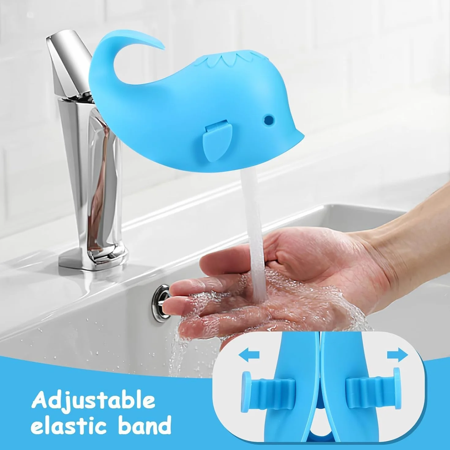 Allungamento rubinetto per bambini, a forma di balena per bambini, in silicone, protezione per rubinetto, per neonati, bambini e bambini, balena, blu