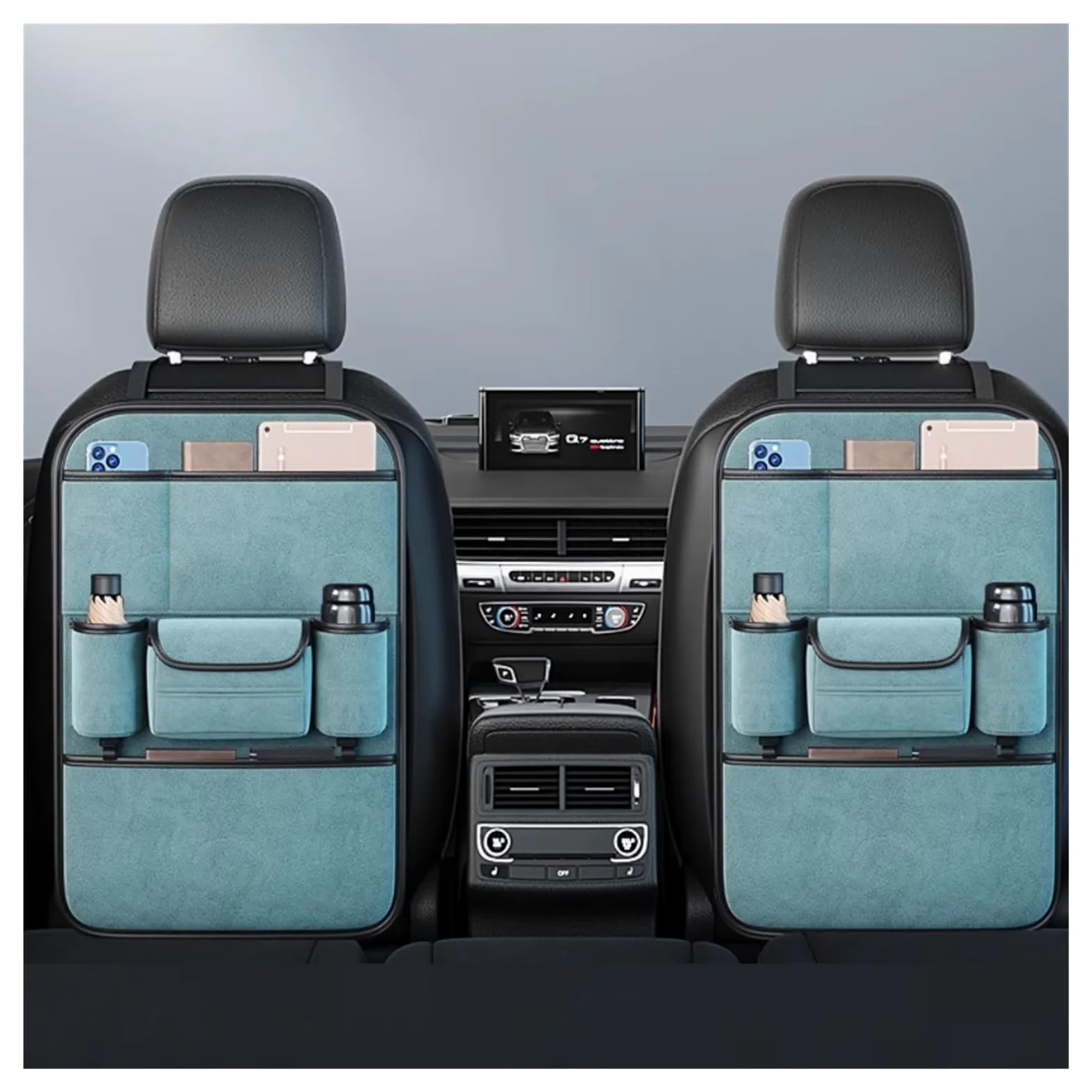 Organizzatore per Sedili Auto per Golf Alltrack 2017-2019, Organizer Bambino per Sedile Aut, lipermeabile Sedile Posteriore Auto Organizzatori,Molto spazio di archiviazione(MoraIndi cyan,Two Storage)