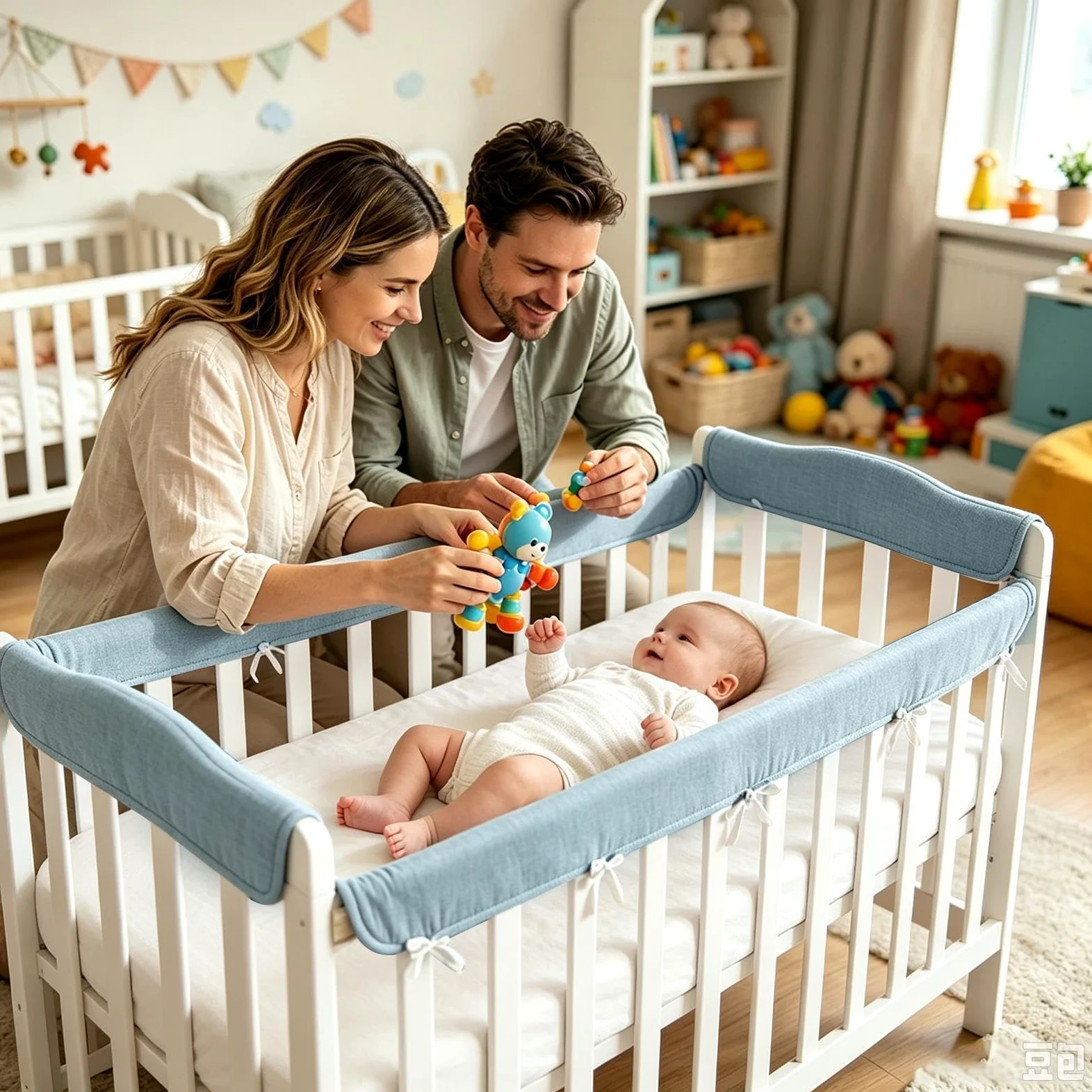 Mull - Protezione per lettino, 2 pezzi, con cinghie regolabili | Materassino fasciatoio per culla per le stagioni calde e la cameretta dei bambini, griglia di protezione per il letto