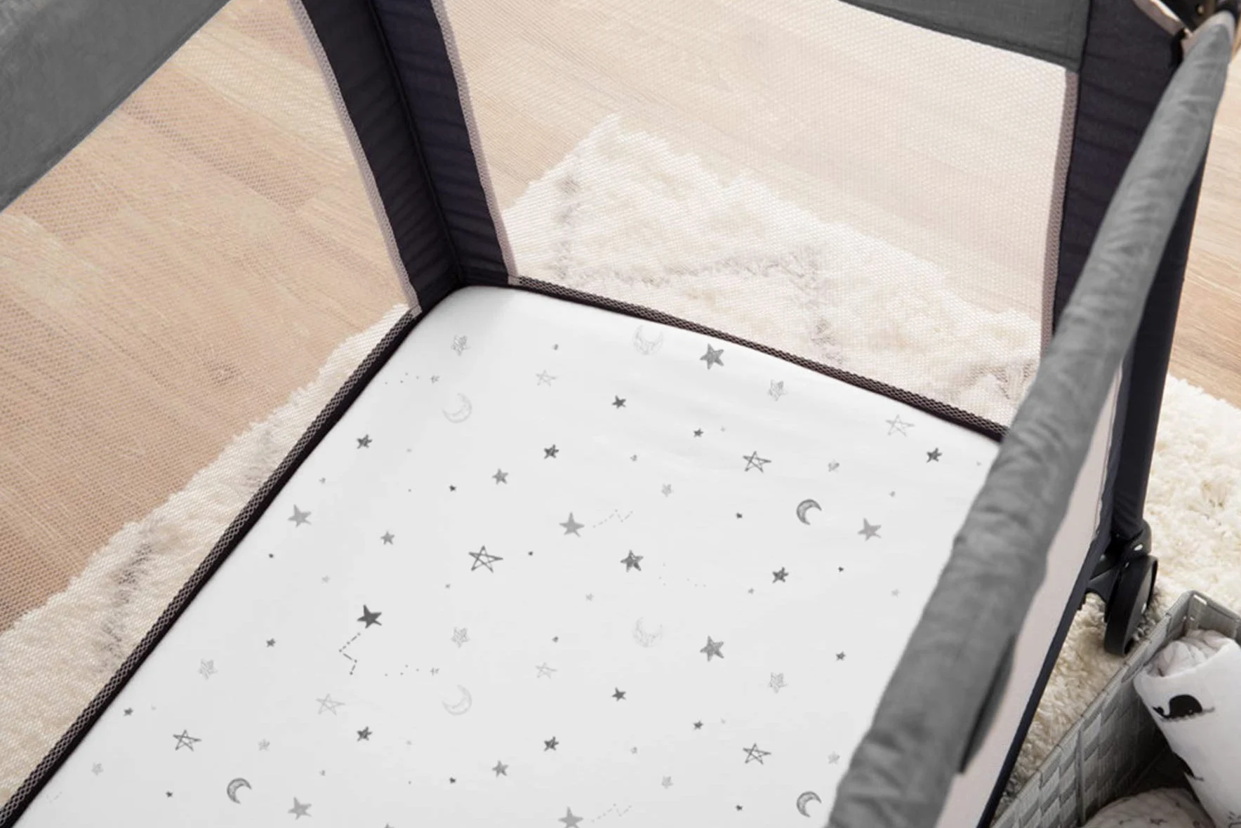 American Baby Company Confezione da 2 lenzuola con angoli in 100% cotone naturale, 99,1 x 68,6 cm, morbide e traspiranti, per playard e mini culla, grigio stelle e grigio, per ragazzi e ragazze
