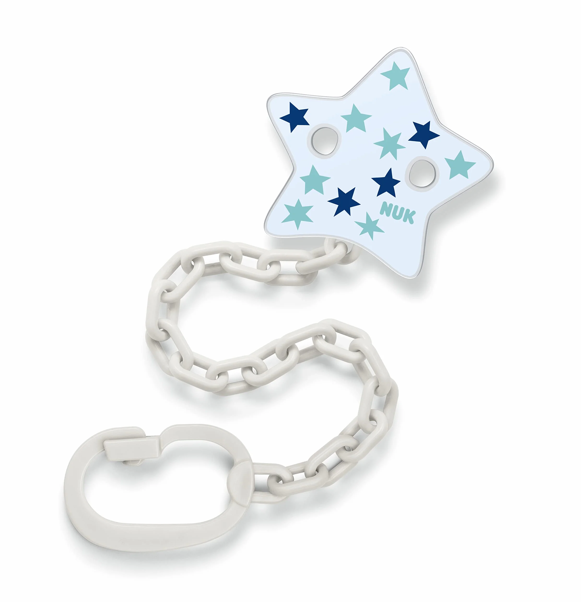 NUK Catenella portaciuccio con clip | per ciuccio con anello | stabile e infrangibile | stelle blu
