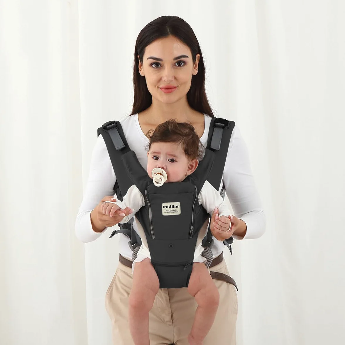 SONARIN 3-in-1 Leggero Marsupio Neonati con Sedile,Multifunzionale Traspirante Portantina Porta Bambino Fascia Porta Bebè con Cappuccio Rimovibile,Multi-Posizioni per Neonati(Nero)