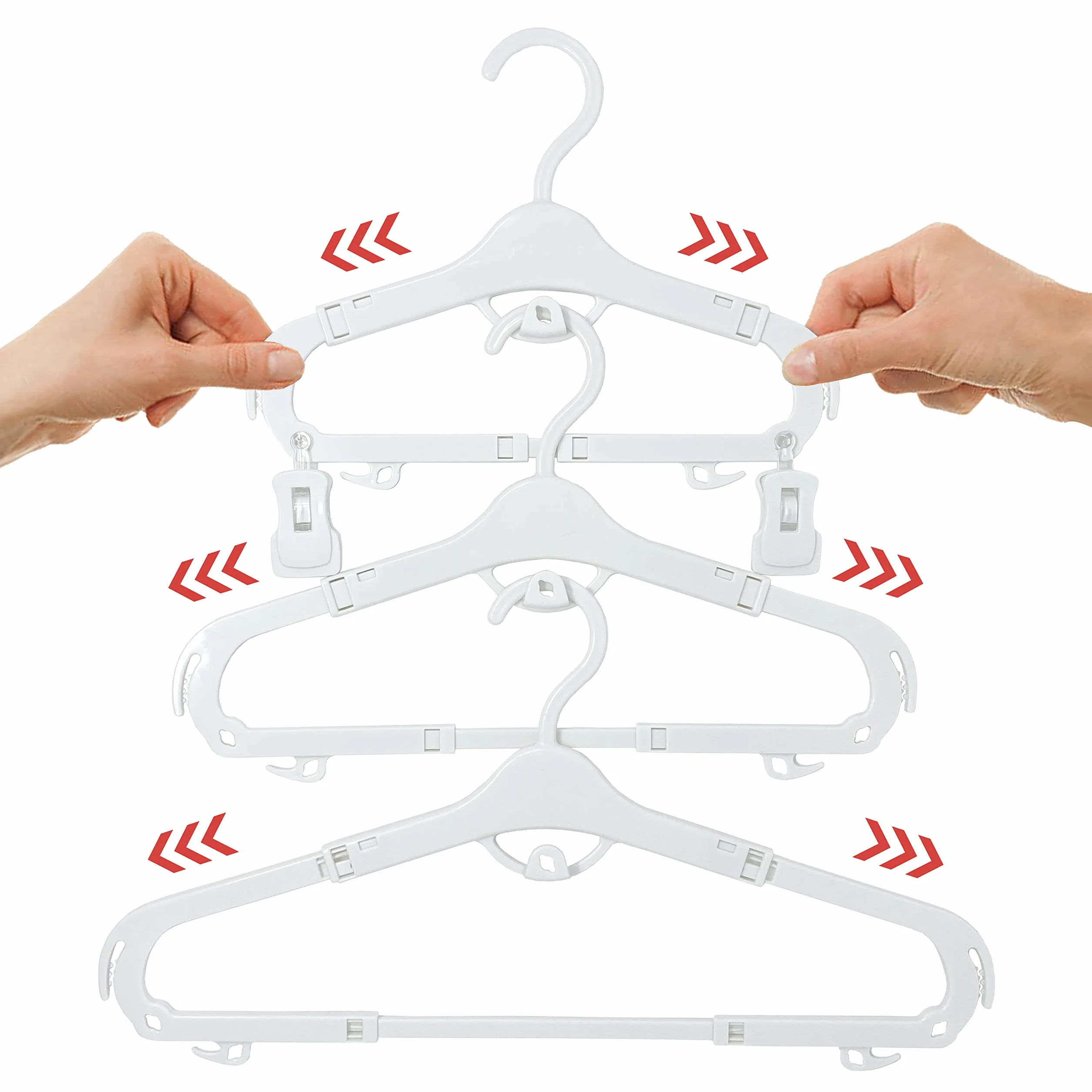 Grohanger Grucce estensibili salvaspazio per bambini, con clip, 18 grucce bianche per bambini, 12 clip rimovibili, barra per pantaloni da neonato a adulto, grucce per neonati per adulti.