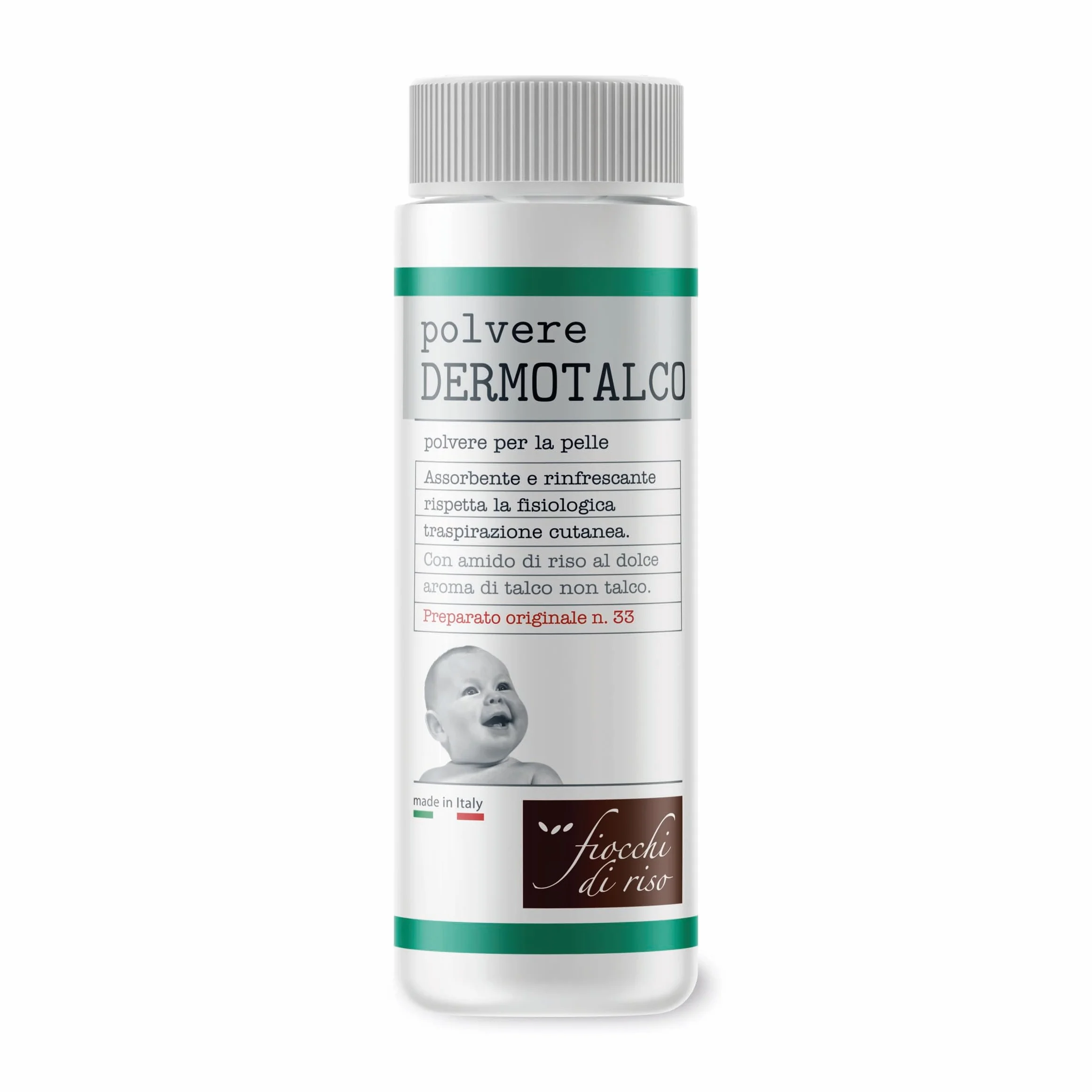 Fiocchi di Riso - Polvere DERMOTALCO - 75gr - SUDORAZIONE - Assorbente e rinfrescante, rispetta la fisiologica traspirazione cutanea.