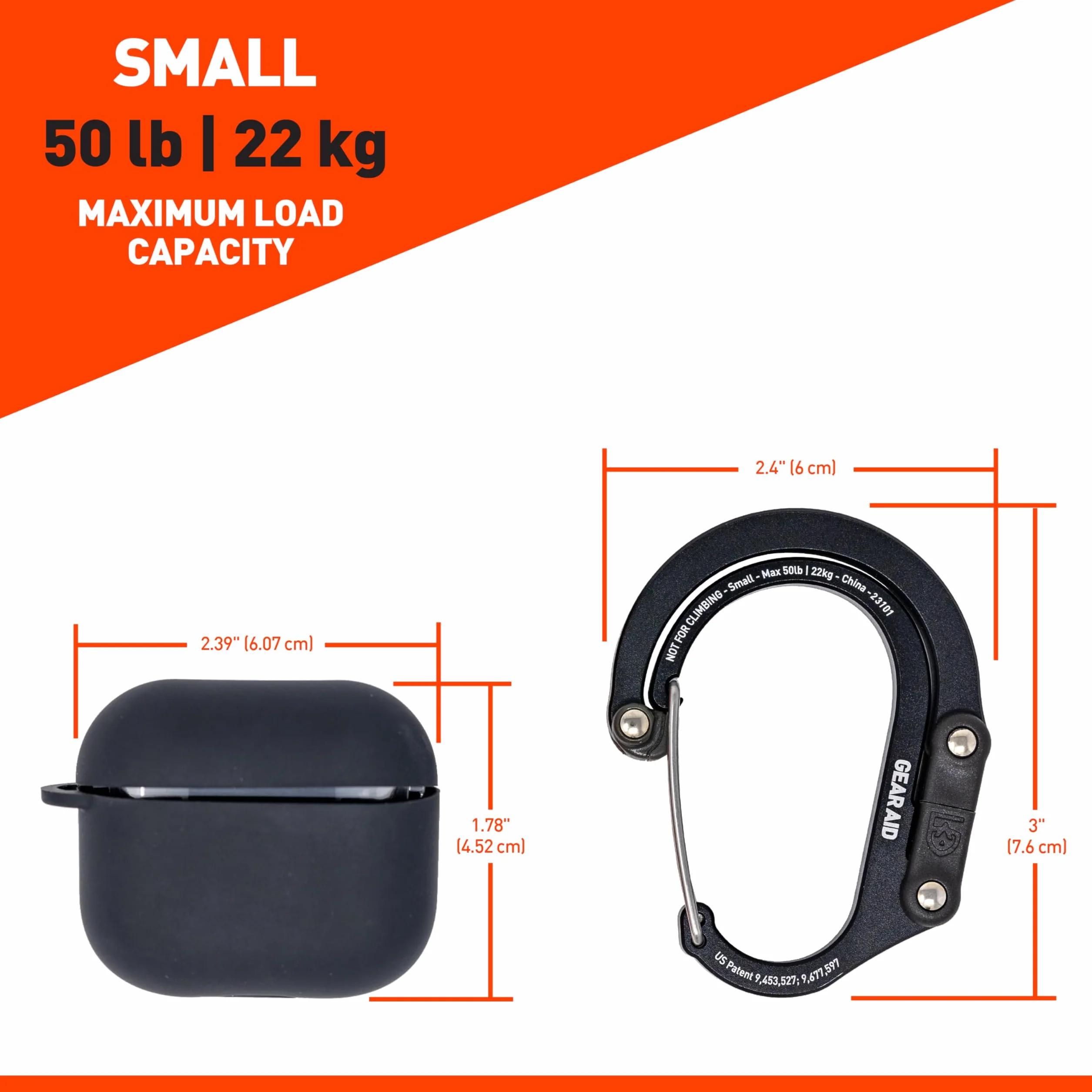 GEAR AID HEROCLIP (piccolo) Moschettone con gancio per appendere borse, borse, lanterne, passeggini, strumenti, caschi, bottiglie d'acqua e altro ancora