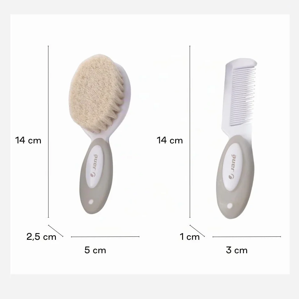 Jané Set Spazzola e Pettine Neonato, Setole Naturali, Punte Arrotondate, dalla Nascita, Beige