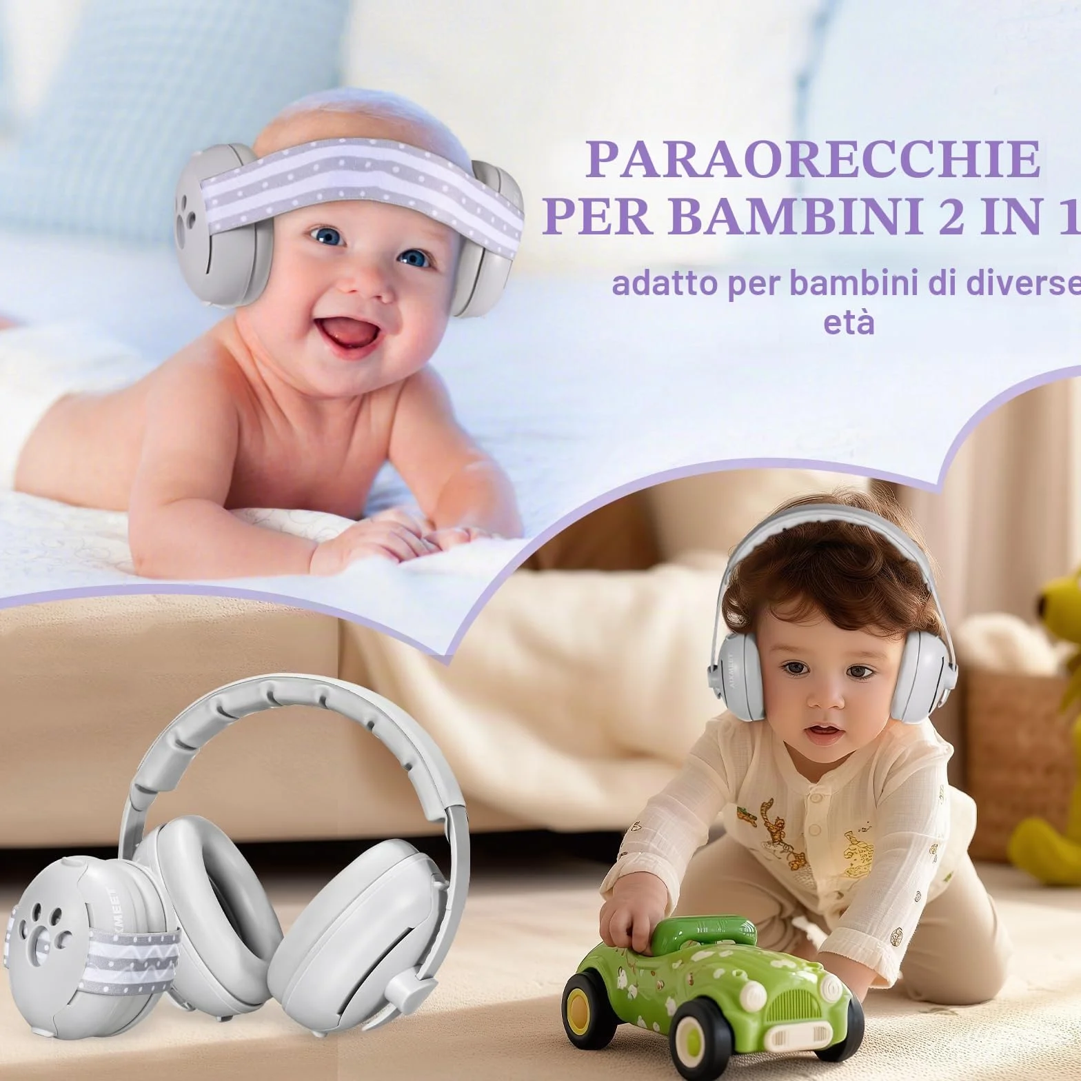 AIXMEET Paraorecchie 2 in 1 per bambini con riduzione del rumore, protezione acustica professionale per bambini da 0 a 36 mesi, riduce i danni all'udito e migliora il sonno