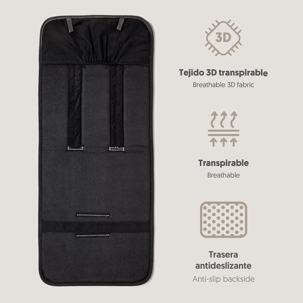 Interbaby Materassino per passeggino, universale, estivo, con palma, grigio, traspirante, confortevole, 100% cotone, 84 x 34 cm, protezioni per imbracatura