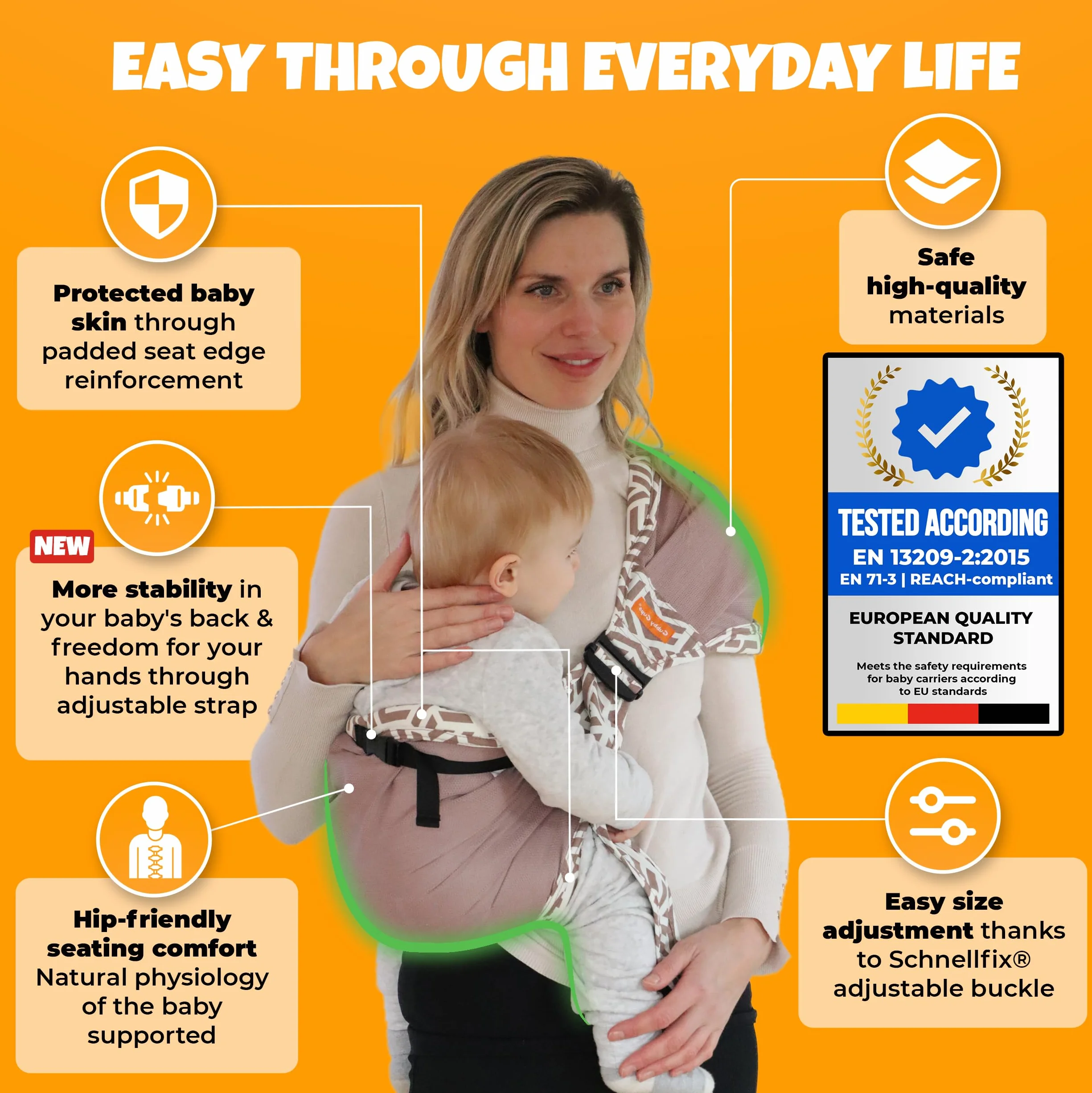 Marsupio Laterale per Neonati e Bambini – Fascia Porta Bebè Ergonomica per Uso Quotidiano – Hip Carrier Leggero e Compatto fino a 15 kg