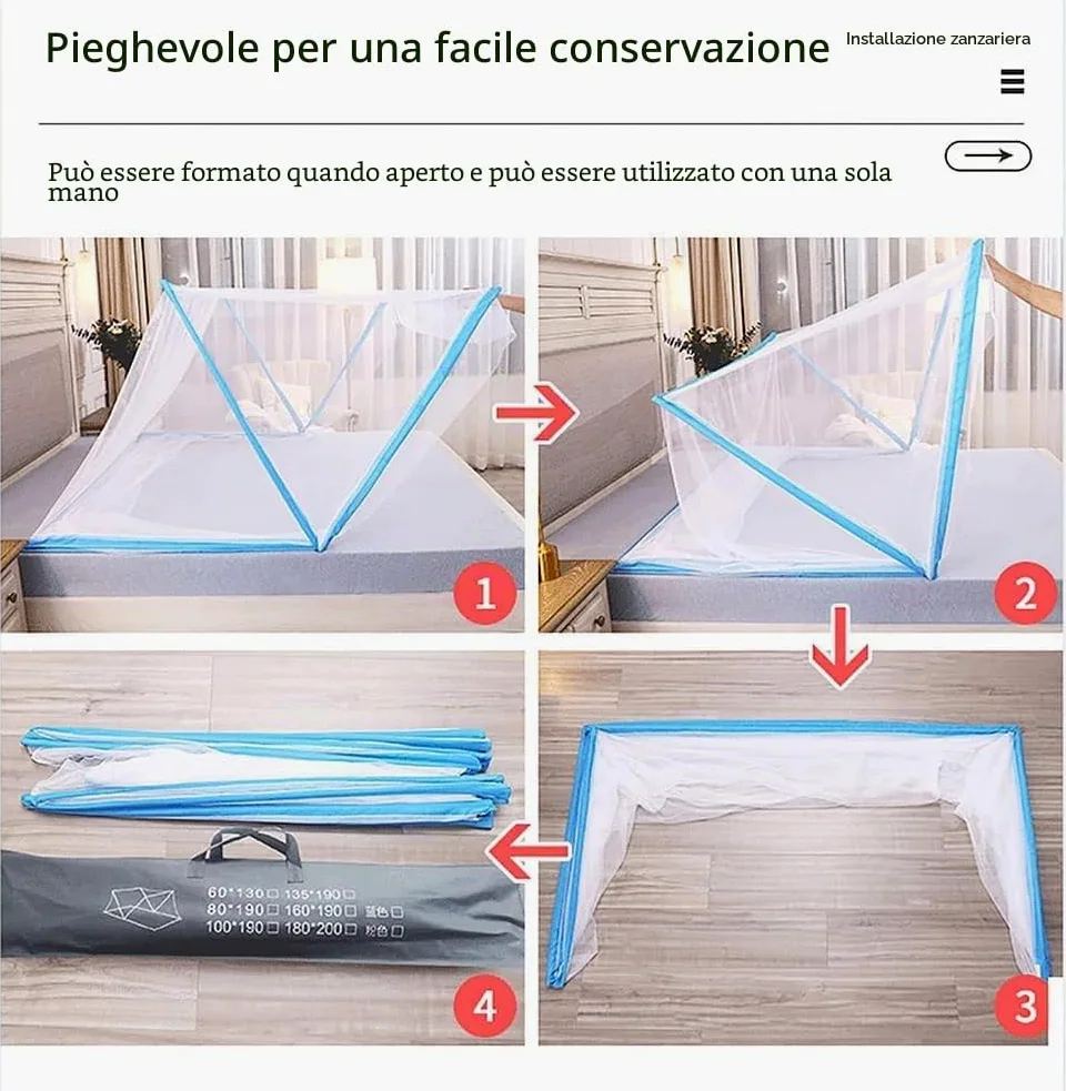 Generico Zanzariera Pieghevole per Letto Matrimoniale – Tenda Anti-Zanzare Pop-Up, Baldacchino Portatile, Facile da Installare, Rete Ultra Fine, Ideale per Camera da Letto, Campeggio, Viaggio