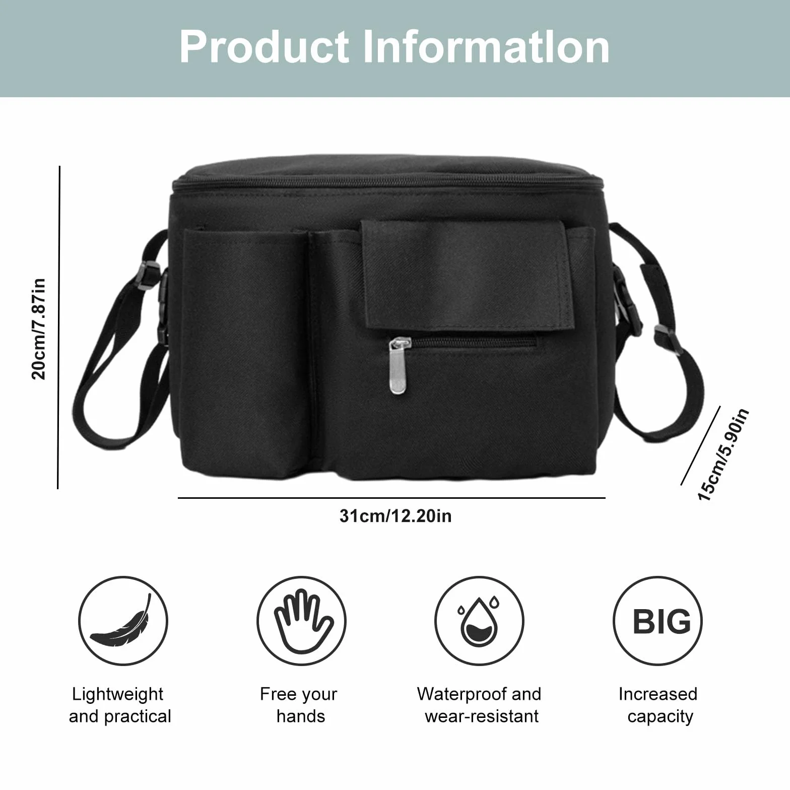 Borsa per Passeggino with cup Holders, Universale Organizer per Carrozzina Neonato, Portaoggetti Impermeabile, Multifunzione Borsa Cambio Neonato per la raccolta di Salviette, Pannoli, Merenda