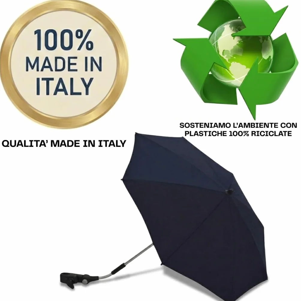TC BABY'S Ombrellino per Passeggino, Universale, Anti UV, Ombrello Parasole, Protezione bambini (Blu)