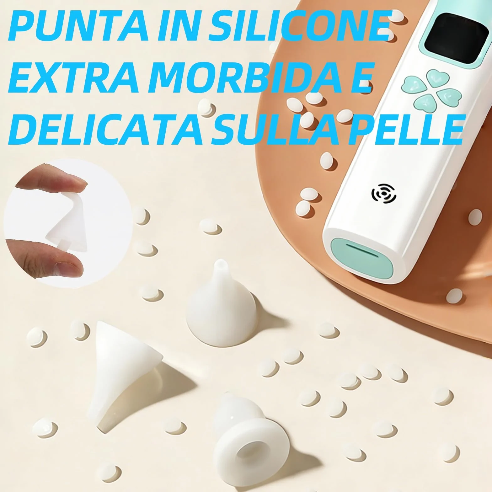 Aspiratore nasale per bambini, potenza di aspirazione regolabile a 3 livelli, 4 testine in silicone, funzione musica e luce, adatto per neonati, lattanti e bambini piccoli