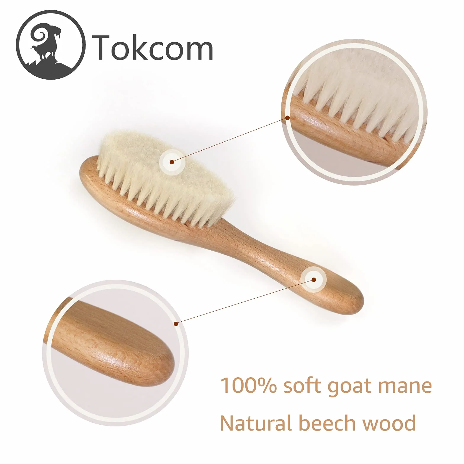 Spazzola per capelli per bebè, Spazzola per massaggi per bebè con manico in legno e setole di capra super morbide per neonati e bambini piccoli