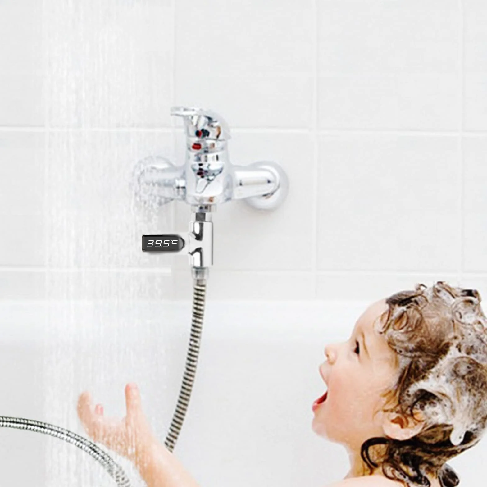 Chesoon Termometro da doccia a lettura istantanea con display digitale a LED 5-85℃ Luce alimentata ad acqua per bagnetto schermo rotante a 360° per casa bagno cucina