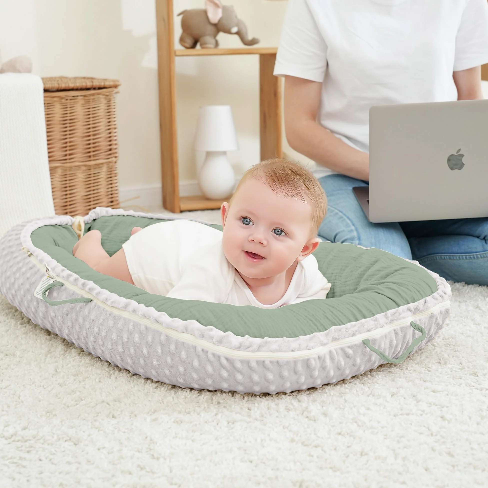 Bearmoss Paracolpi per neonati, multifunzionale, per lettino, versatile, portatile, double face, 90 x 55 cm (verde)