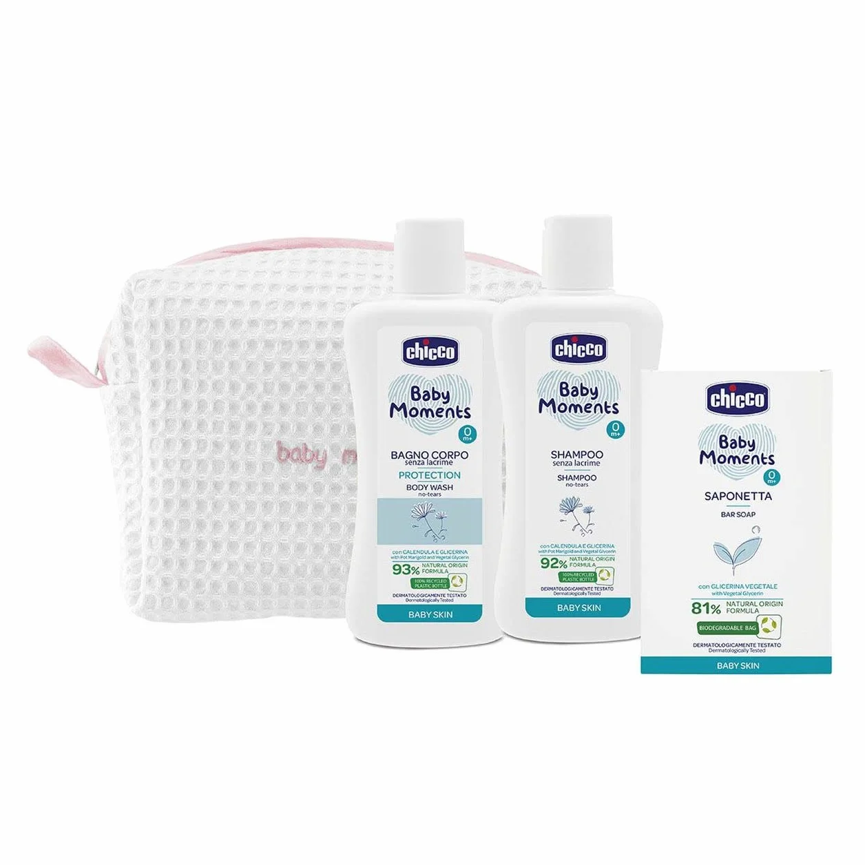 Chicco Baby Moments Set Igiene Neonato, Set Comprende Bagno Corpo, Shampoo E Saponetta, Adatto Per Pelli Sensibili Dei Bambini, BeautyBauty Bag con Zip, Idea Regalo, Cofanetto Regalo, 0 Mesi+