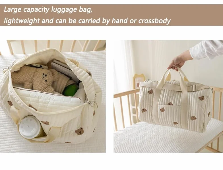 Generisch Embroidery Baby Changing Bag, elegante borsa da viaggio in cotone, grande capacità, borsa da viaggio, borsa per la mamma, borsa per la mamma, borsa portatile leggera, borsa per la mamma con