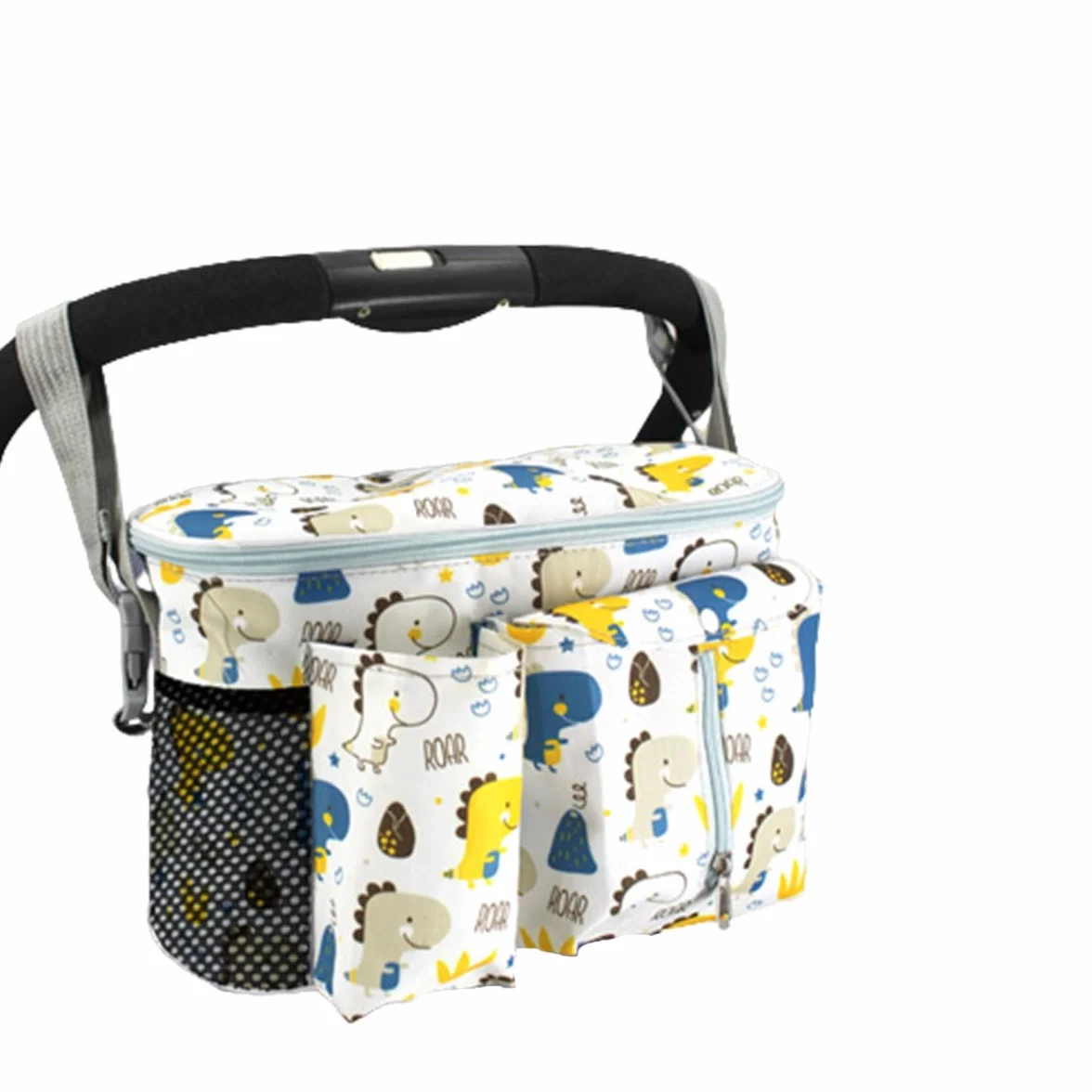 Organizer per Passeggino, Borsa Organizzatrice per Passeggino di Grande Capacità, Borsa portaoggetti con Tasca a Rete, per Biberon, Pannolini, Salviette, Telefono Ccellulare (Bianco)