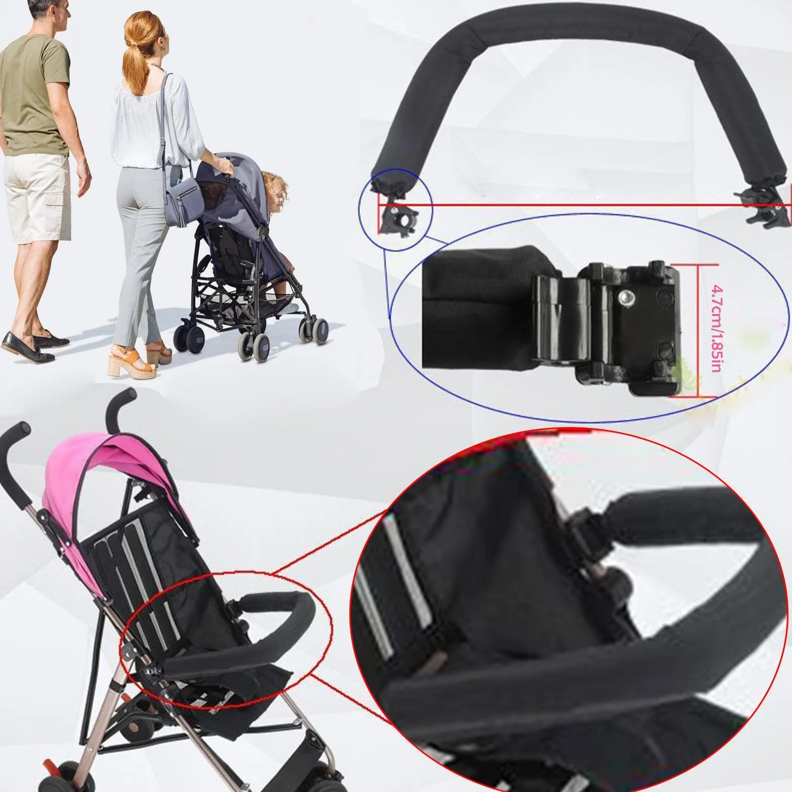 Barra Paraurti per Passeggino | Organizer per Passeggino in Metallo con Portabicchieri | Manubrio Bracciolo per Passeggino Regolabile | Vassoio per Carrello per Bambini per Contenere Snack