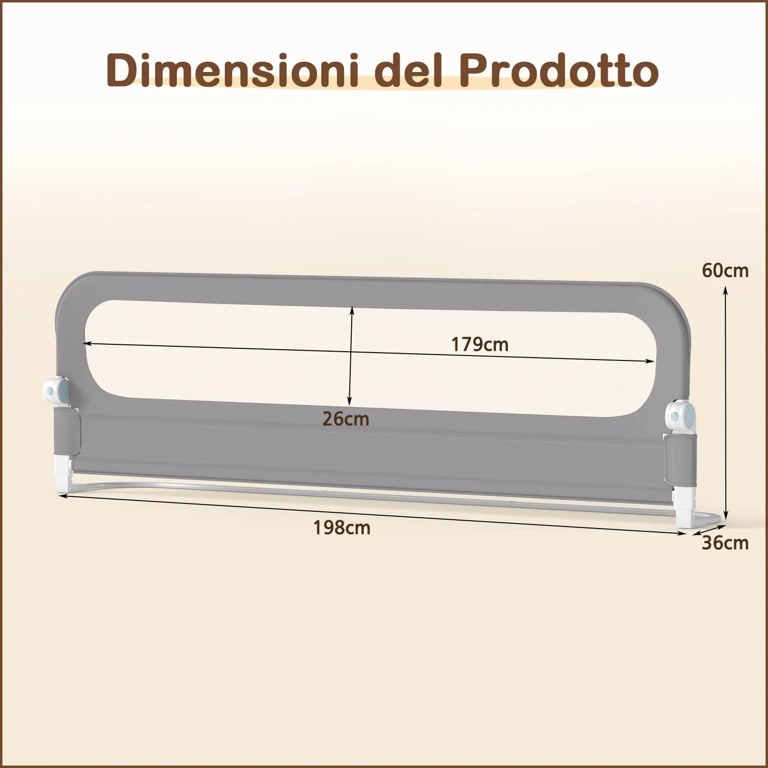 COSTWAY Sponda Letto per Bambini 80/120/150/180/200 cm, Barriera di Sicurezza per Neonati, Altezza Regolabile a 3 Livelli, Barriera Letto Pieghevole, con Cinghia di Sicurezza (200 cm,Grigio)
