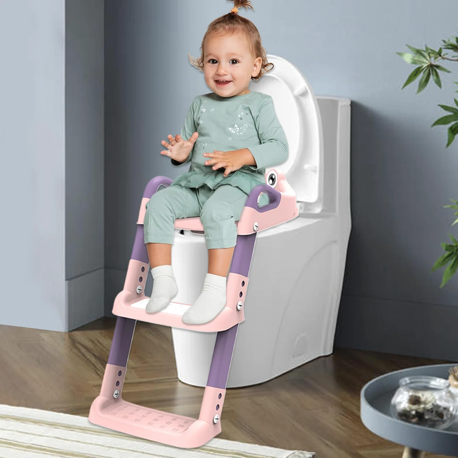 Seggiolino per WC con Scaletta Scaletta Sgabello Regolabile Con Seggiolino | Scaletta Vasino portatile per bambini addestramento al vasino robusto facile da pulire sgabello