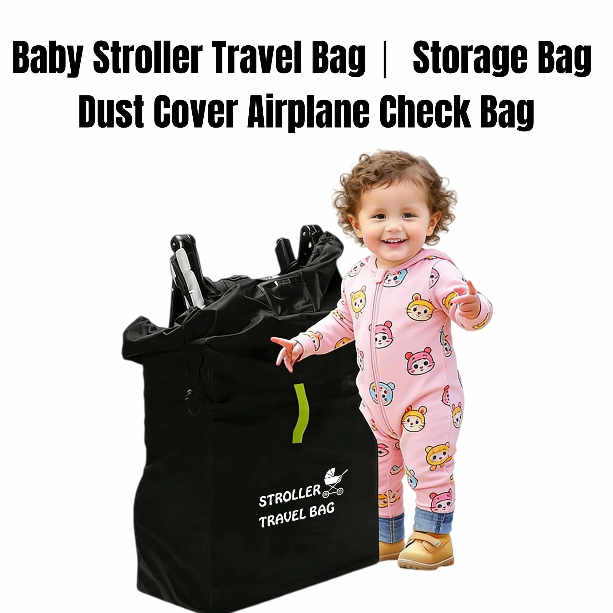 Borsa per il trasporto passeggino, aereo, 120 x 63 x 43 cm, impermeabile Oxford, multifunzionale, per viaggi in aereo e tutti i giorni, con cinghie imbottite (nero)