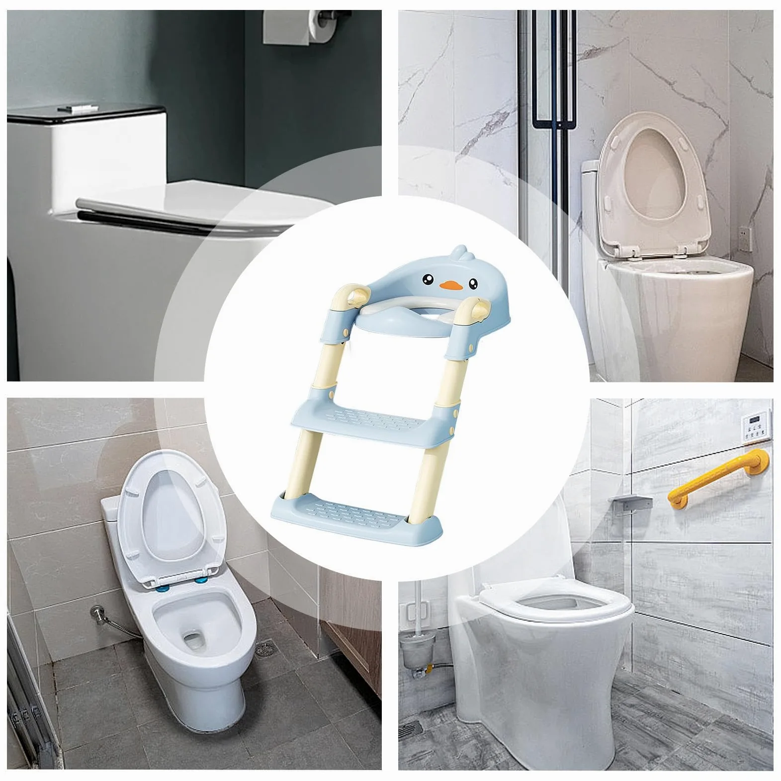 Scaletta WC per Bambini Scaletta per WC Ergonomica con Simpatici Cartoni | Pieghevole Scaletta Con Seggiolino Addestramento Vasino, Simpatico Design Cartone Animato, Bagno Bambini