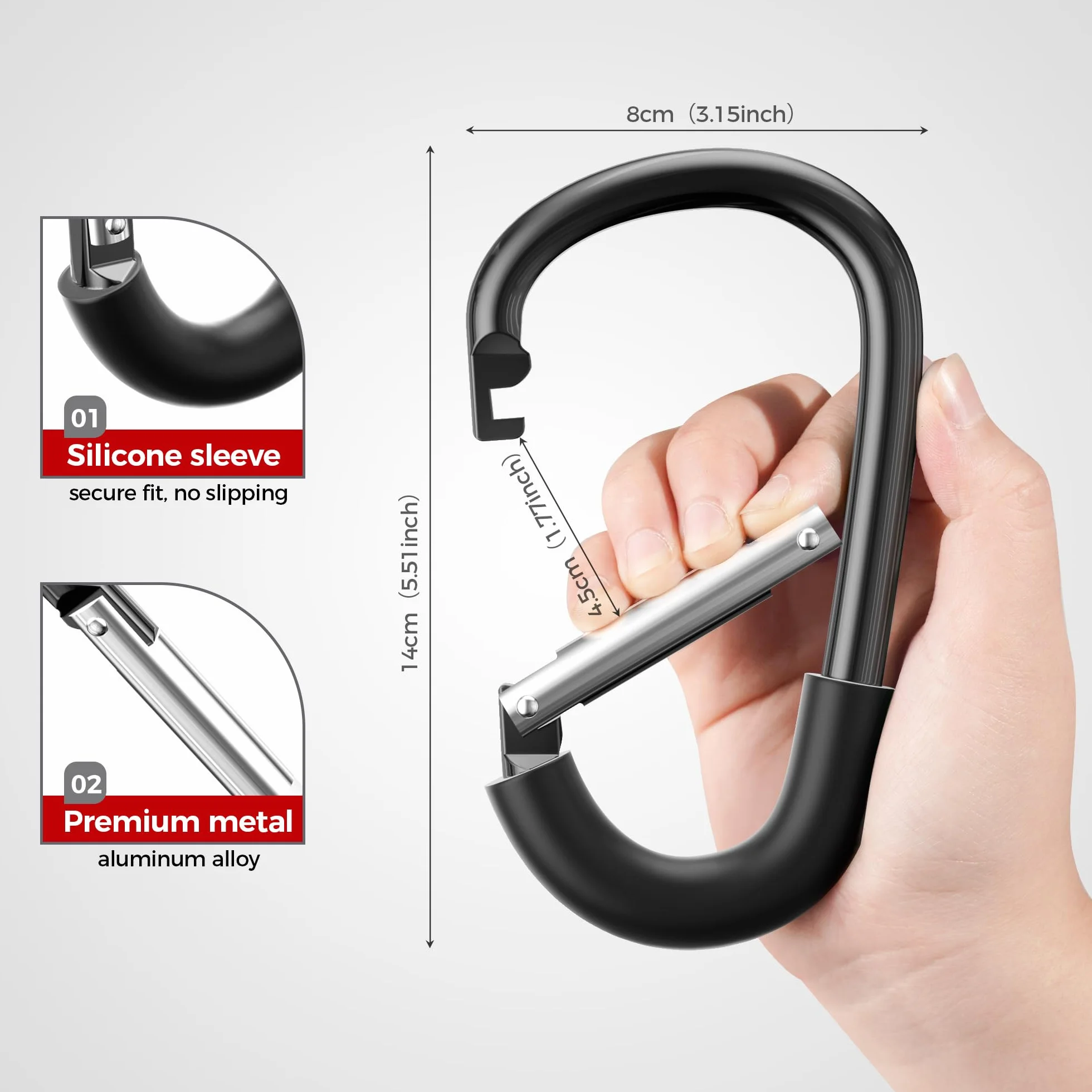 SURDOCA Ganci per passeggino, grandi ganci per passeggino per borse, clip e ganci universali per passeggino, gancio mamma per passeggino resistente, accessori per passeggino per mamma tutto nero 1