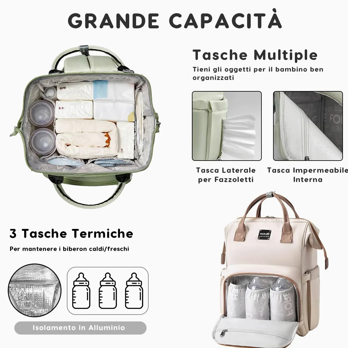SONARIN Spazioso Leggero Zaino Fasciatoio,Multifunzionale Impermeabile Borsa per Pannolini Zaino Mamma Neonato Borsa Fasciatoio da Viaggio con Tasche Termiche & Ganci per Passeggino(Albicocca)