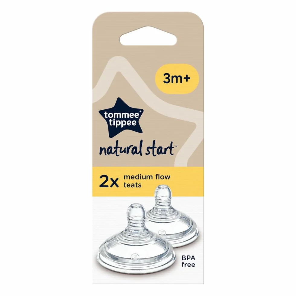 Tommee Tippee Tettarelle per biberon Natural Start, flusso medio, 3m+, 2 pezzi, attaccamento naturale, valvola anti-colica, silicone morbido