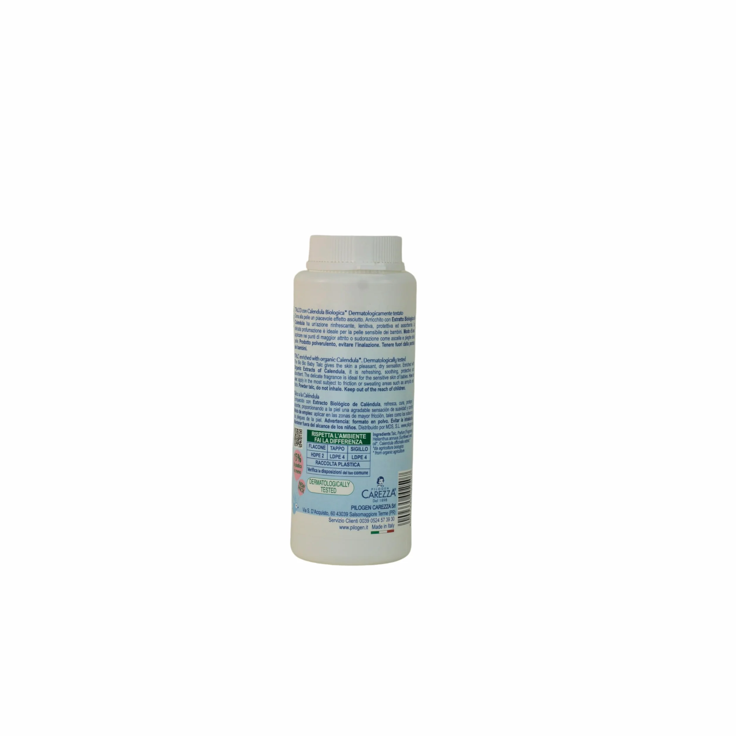 Pilogen Carezza - Bio Baby, Talco alla Calendula 100% Biologico, per Neonati e Bambini, Rinfrescante, Assorbente e Lenitivo, Ideale per la Pelle Sensibile, Formulazione in Polvere, 150 gr