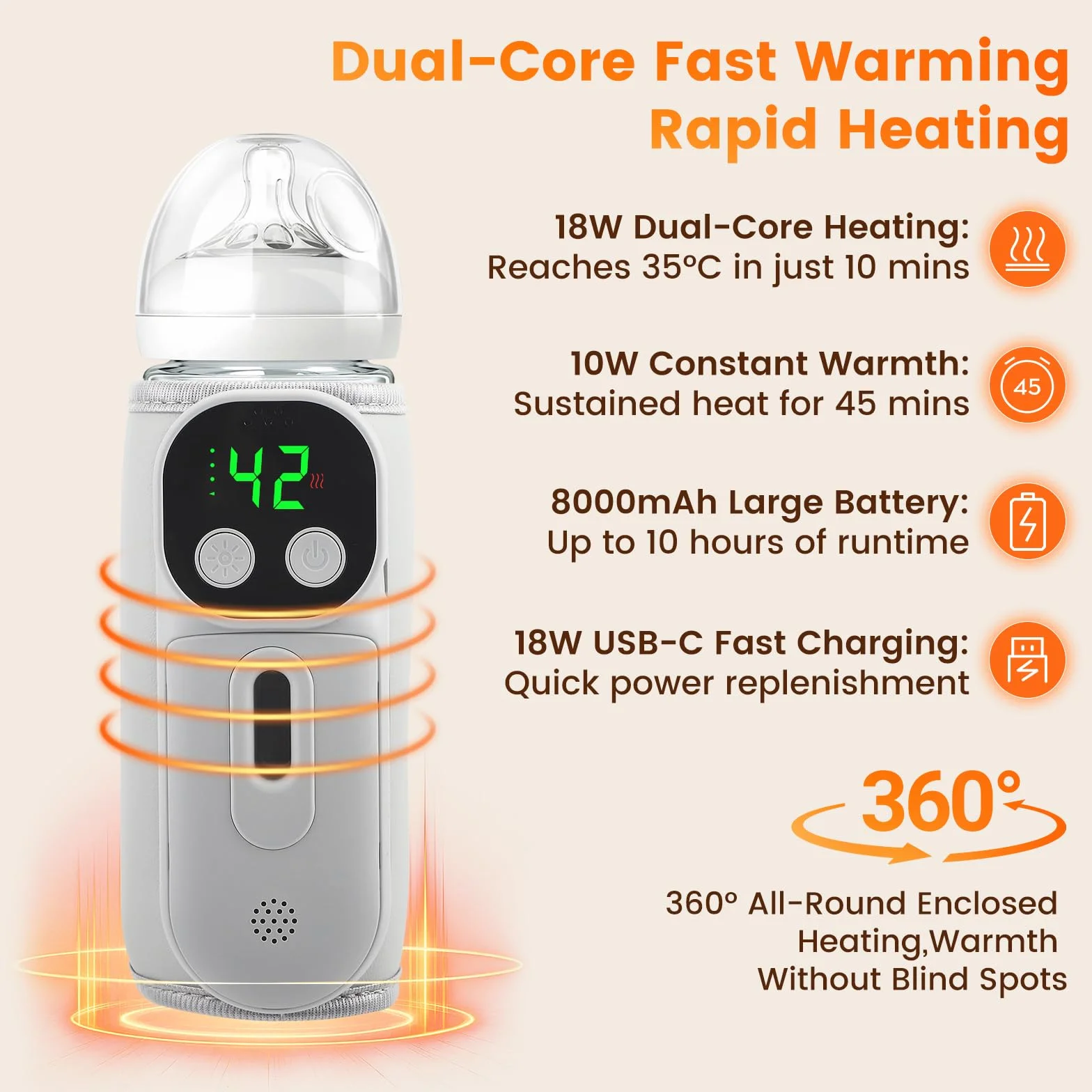 Scaldabiberon, scaldabiberon portatile da viaggio con display a LED, riscaldamento rapido e 48 ore di calore, 7 temperature regolabili, scaldabiberon mobile per viaggi e a casa