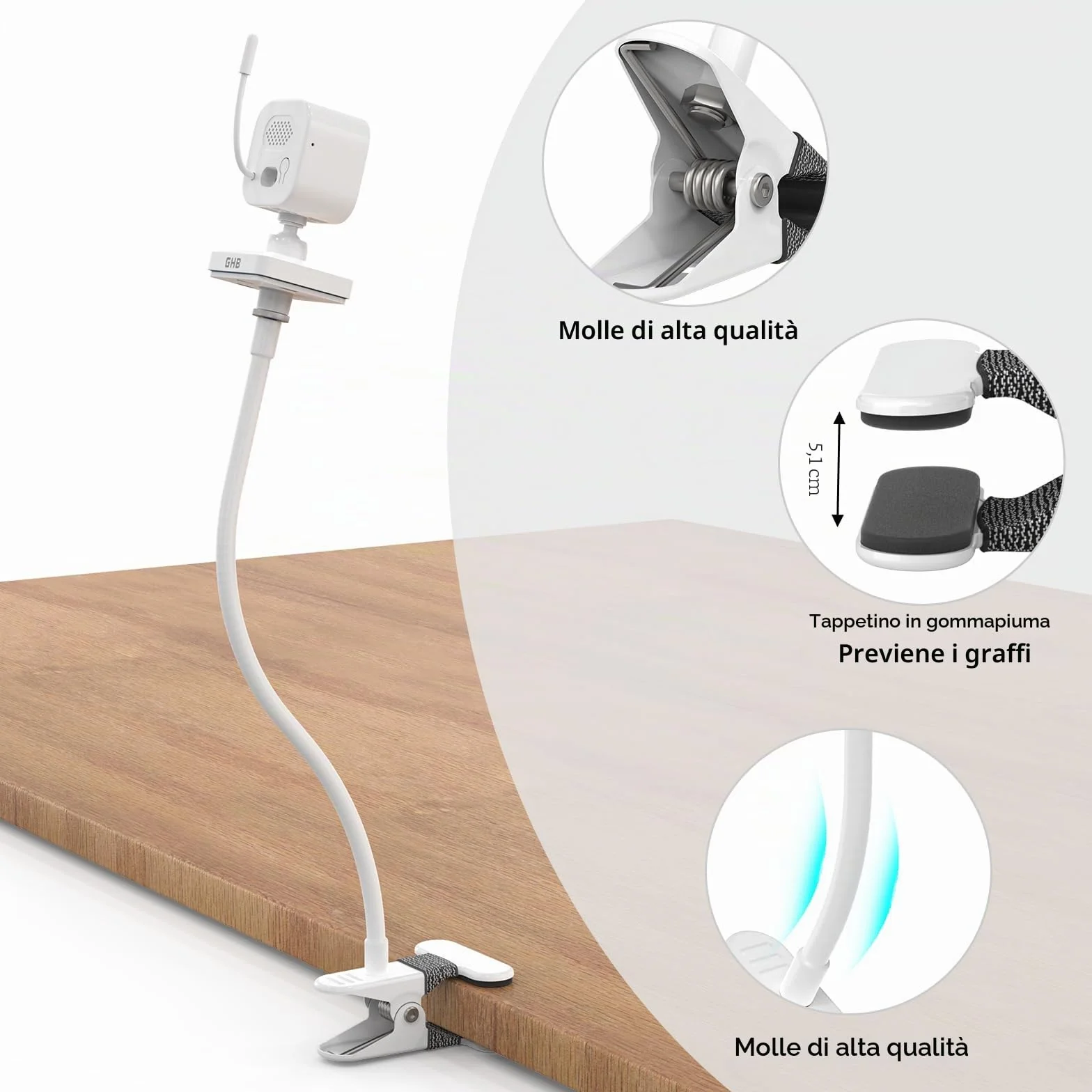 HOLACA Supporto a clip compatibile con GHB ABM700/SM50B, supporto baby monitor per 720P OBVHNUA 900ES1/900ES2