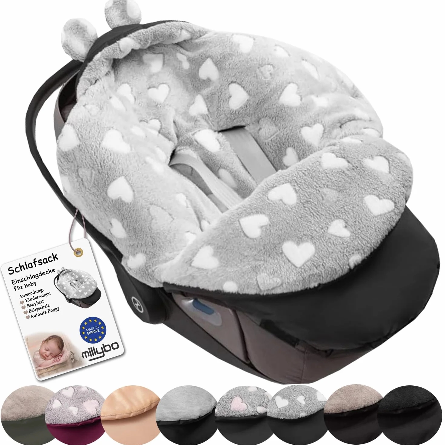 Coprigambe per bambini, per l'inverno, adatto per passeggino, ovetto, seggiolino auto, passeggino (605.021 nylon, grafite, Minky, grigio (cuore bianco))