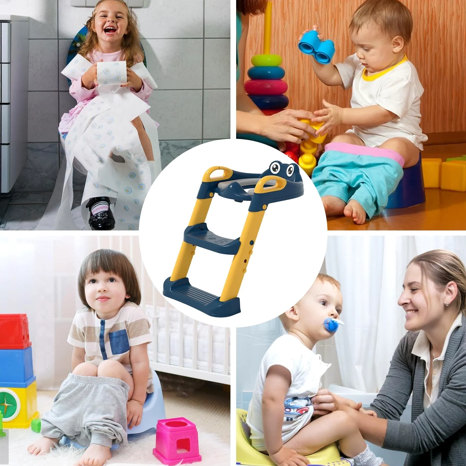 Seggiolino per addestramento al vasino con gradino | Sedile per WC per | bambini Sedia per addestramento al vasino antiscivolo | Sedile per WC sicuro portatile per bambini piccoli