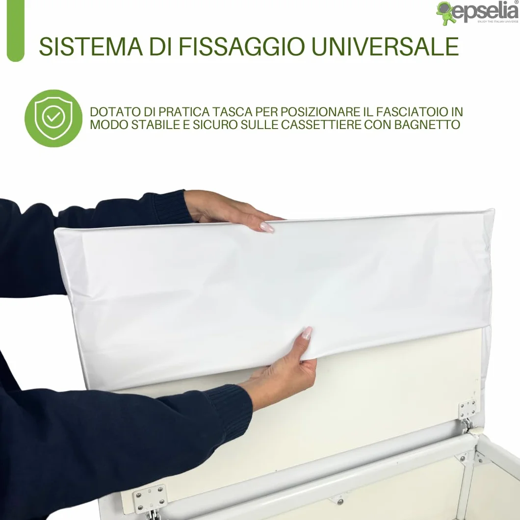 EPSELIA Materassino Fasciatoio in PVC, tasca di fissaggio Atossico a Norma Europea EN71, Test Anti-ribaltamento a Norma Europea EN 12221-1/2, cm 80x50 H10 Facile Manutenzione, Impermeabile, Tortora