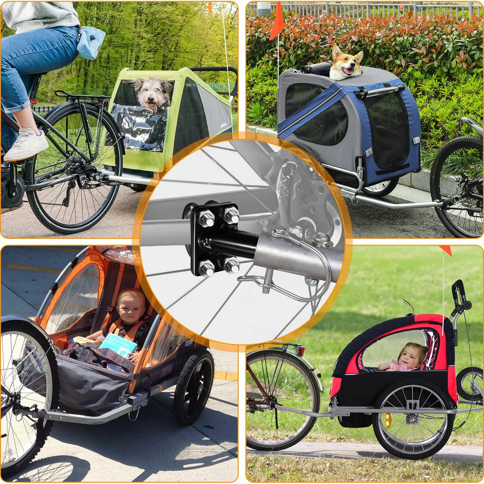 Gancio di traino universale per bicicletta, con doppio perno di sicurezza per rimorchi per bambini, rimorchio per cani, rimorchio per carichi, struttura in acciaio robusta e ad alta resistenza