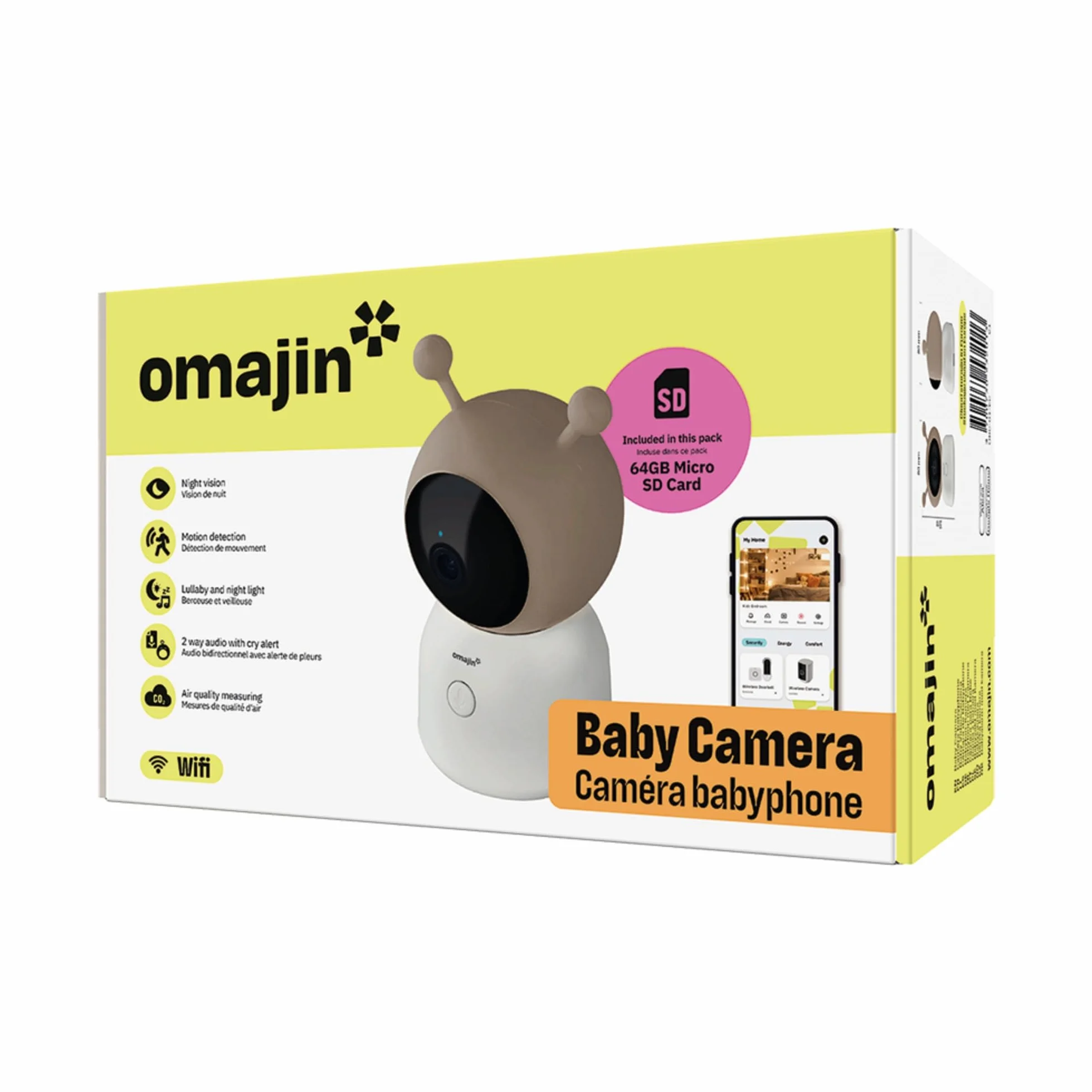 OMAJIN by Netatmo Videocamera Baby Monitor 2K HD, visione notturna, avviso pianto, audio bidirezionale, ninna nanna, luce notturna, sensori umidità e temperatura, controllo app, OBC-01