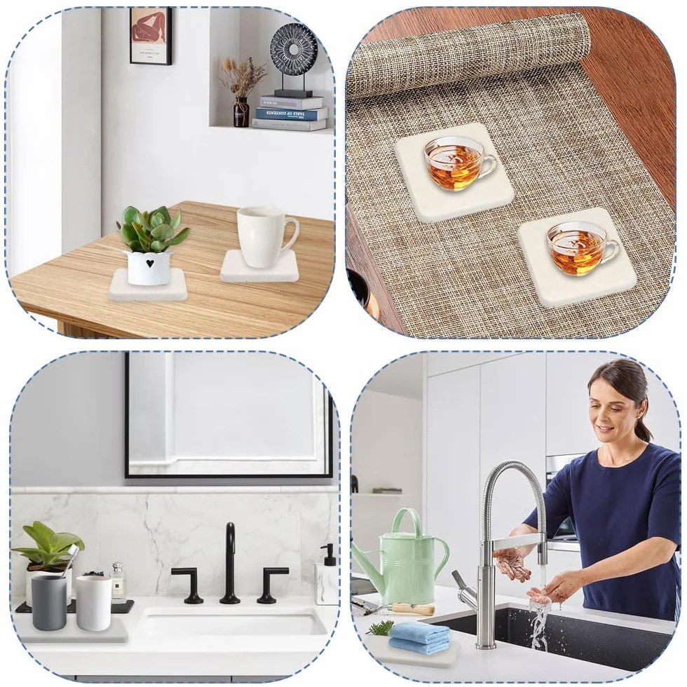 4 Pezzi Sottobicchieri in Terra di Diatomee Assorbenti, Rapida Vassoio in Pietra Assorbente per Lavello, Grigio e Bianco Vassoio Pietra Assorbente Bagno, per Spugne, Spazzole, Bottiglie di Saponi