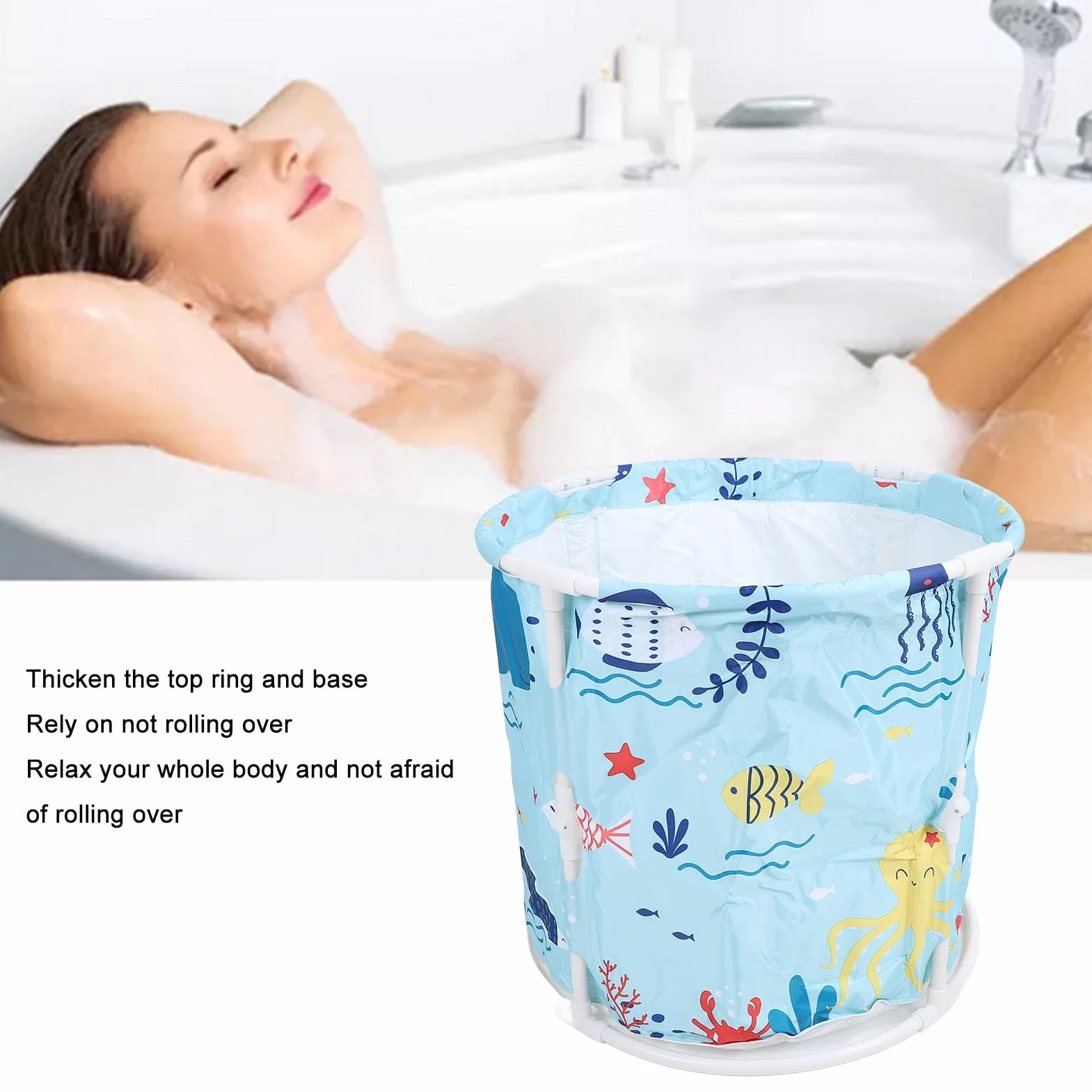 Vasca da Bagno Pieghevole in PVC con Tubo e Cuscino, per Adulti,